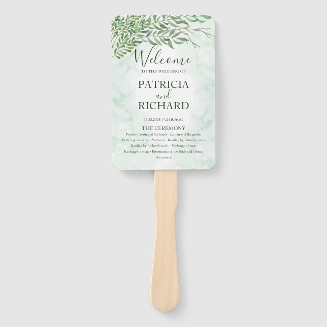 Romance Greenery Wedding Wedding Program Hand Fan (Front)