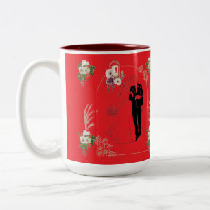 Romance in bloom bright red Two-Tone coffee mug