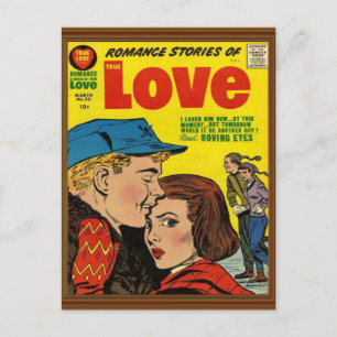 Romance Love Story Comic Cover Vintage Faux Wood  Postcard
