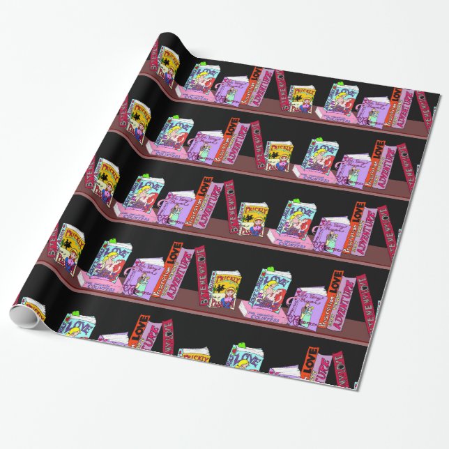 Romance Novel Bookshelf Wrapping Paper gift wrap (Unrolled)