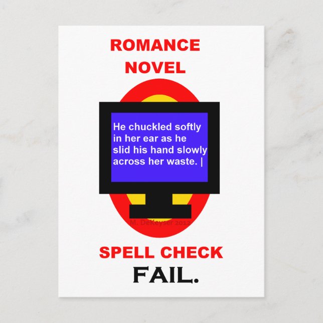 Romance Novel Spell Check Fail Funny Postcard (Front)