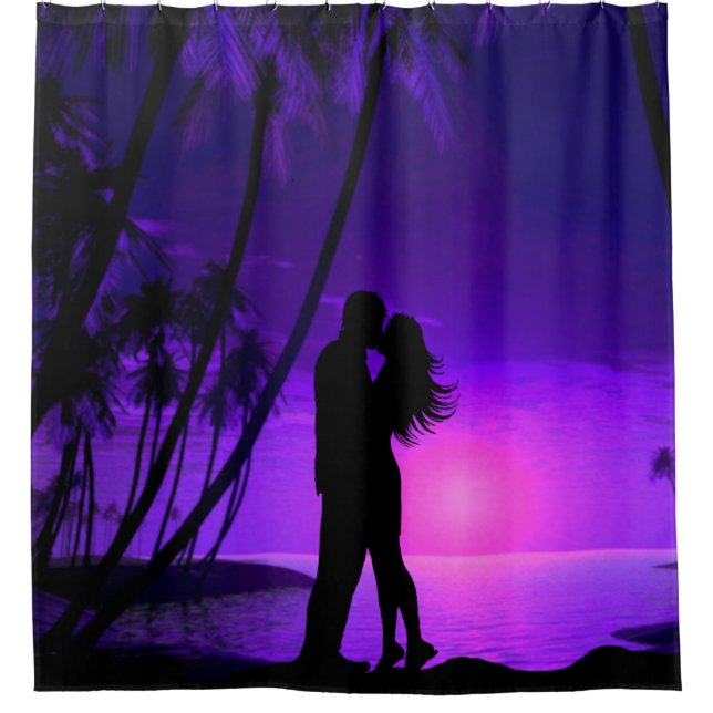 Romance on the Beach Purple Shower Curtain (Front)