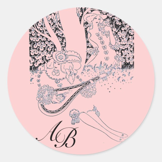 ROMANCE /ROMANTIC LOVERS BLACK PINK MONOGRAM CLASSIC ROUND STICKER (Front)