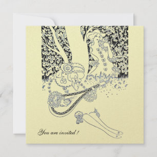 ROMANCE,ROMANTIC LOVERS BLACK WHITE WEDDING PARTY INVITATION