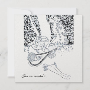 ROMANCE,ROMANTIC LOVERS BLACK WHITE WEDDING PARTY INVITATION