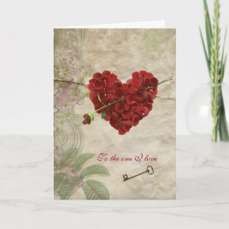 Romance Rose Petal Valentine  Heart with Key Card