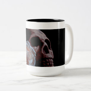 Romance - Skull and Peach Rose Two-Tone Coffee Mug