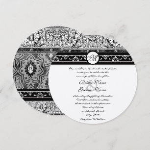Romanesque Black Damask Swirls Wedding Invitation