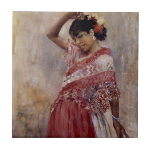 Romani Gypsy Woman Dancing (by Albert Edelfelt) Ceramic Tile