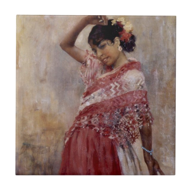Romani Gypsy Woman Dancing (by Albert Edelfelt) Ceramic Tile (Front)