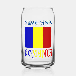 Romania and Romanian Flag Blue Personalisation  Can Glass