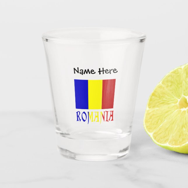 Romania and Romanian Flag with Your Name Shot Glass (Front)
