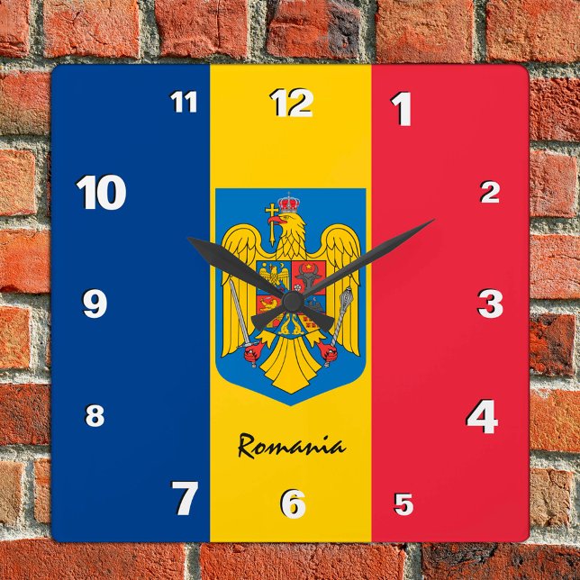 Romania Clock, patriotic home, Romanian Flag Square Wall Clock (Creator Uploaded)