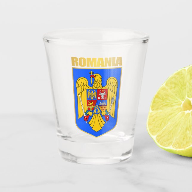 Romania Coat of Arms Shot Glass (Front)