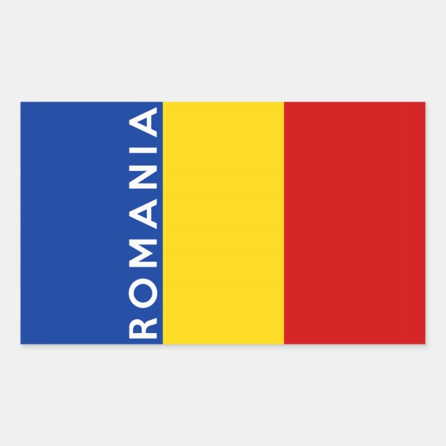 romania country flag symbol name text rectangular sticker (Front)
