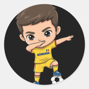 Romania Dab Kid Goal Cartoon Romanian Flag For Boy Classic Round Sticker