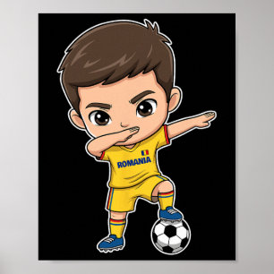 Romania Dab Kid Goal Cartoon Romanian Flag For Boy Poster