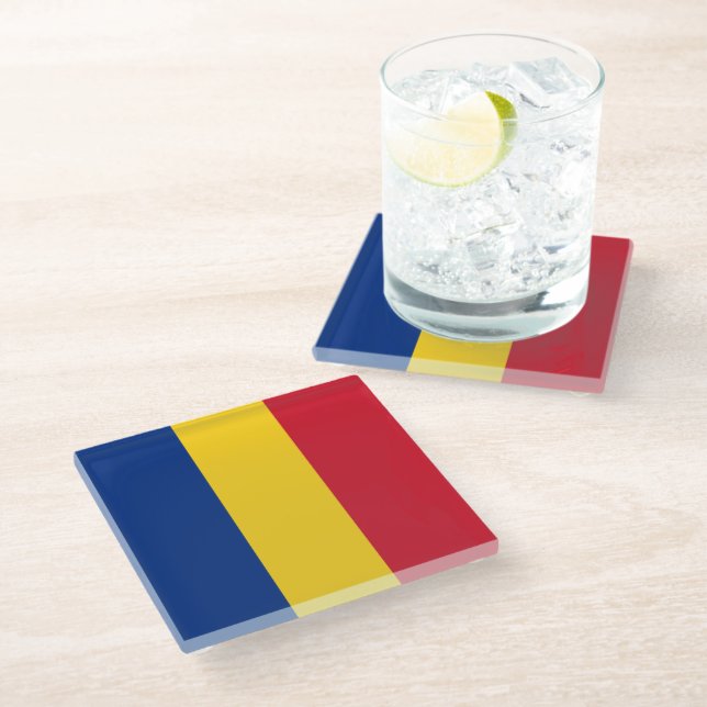 Romania flag glass coaster (Angled)