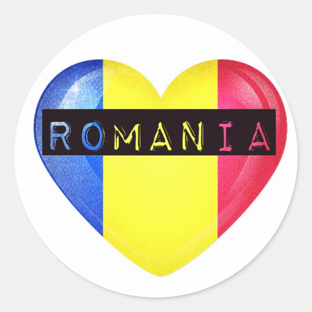 Romania Flag Heart Classic Round Sticker (Front)