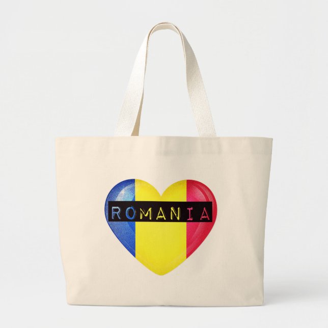 Romania Flag Heart Large Tote Bag (Front)