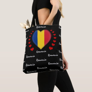 Romania Flag & Heart, Romanian Flag fashion /sport Tote Bag