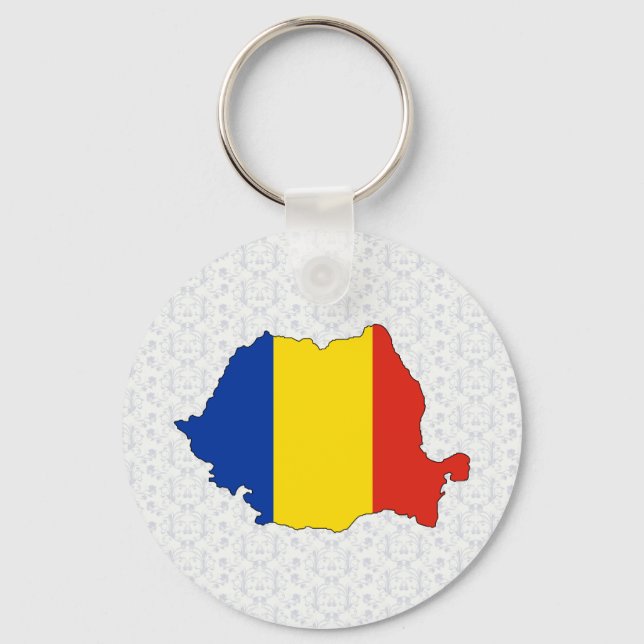 Romania Flag Map full size Key Ring (Front)