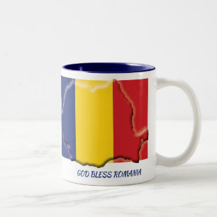 ROMANIA FLAG MAP Scripture Customised Two-Tone Coffee Mug