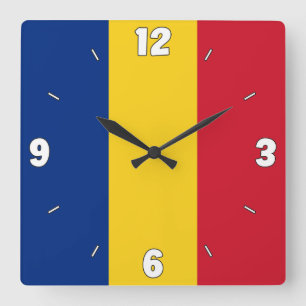Romania Flag Numbers Blue Yellow Red Square Wall Clock