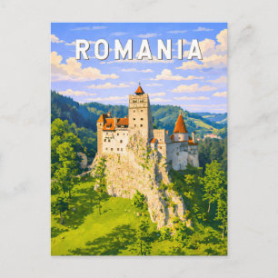 Romania Illustration Travel Art Vintage Postcard