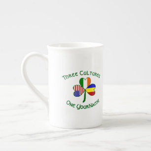 Romania Ireland USA Shamrock Flag Personalised  Bone China Mug