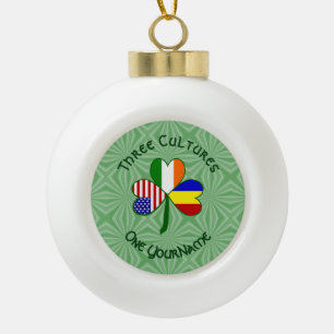 Romania Ireland USA Shamrock Flag Personalised Ceramic Ball Christmas Ornament
