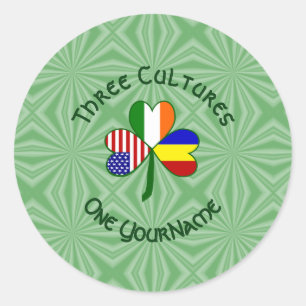 Romania Ireland USA Shamrock Flag Personalised Classic Round Sticker