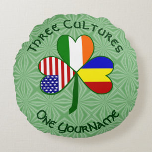 Romania Ireland USA Shamrock Flag Personalised Round Cushion