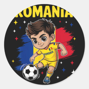 Romania Kid Goal Cartoon Rumania Flag For Boys Kid Classic Round Sticker