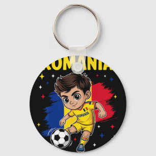 Romania Kid Goal Cartoon Rumania Flag For Boys Kid Key Ring