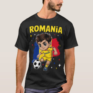Romania Kid Goal Cartoon Rumania Flag For Boys Kid T-Shirt