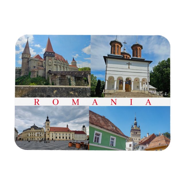 Romania landmarks view fridge magnet (Horizontal)