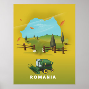 Romania Map Illustrated print poster.