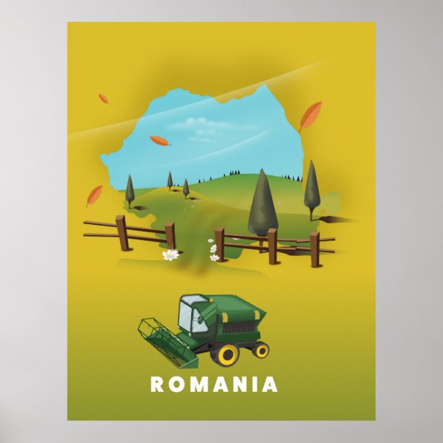 Romania Map Illustrated print poster. (Front)