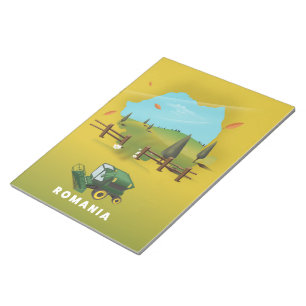 Romania Map Illustrated print poster. Notepad