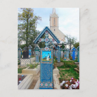 Romania, Marumures, Merry Cemetery, wood carving Holiday Postcard