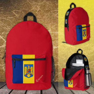 Romania, Red backpack, Romanian Flag / patriotic Printed Backpack