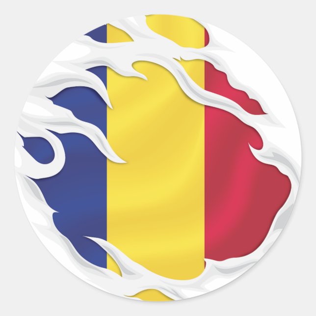 Romania Ripped Flag Classic Round Sticker (Front)