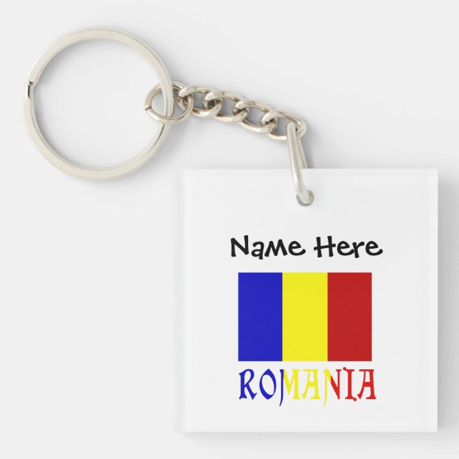 Romania Romanian Flag Black Personalisation  Key Ring (Front)