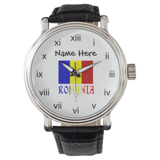 Romania Romanian Flag Black Personalisation  Watch (Front)