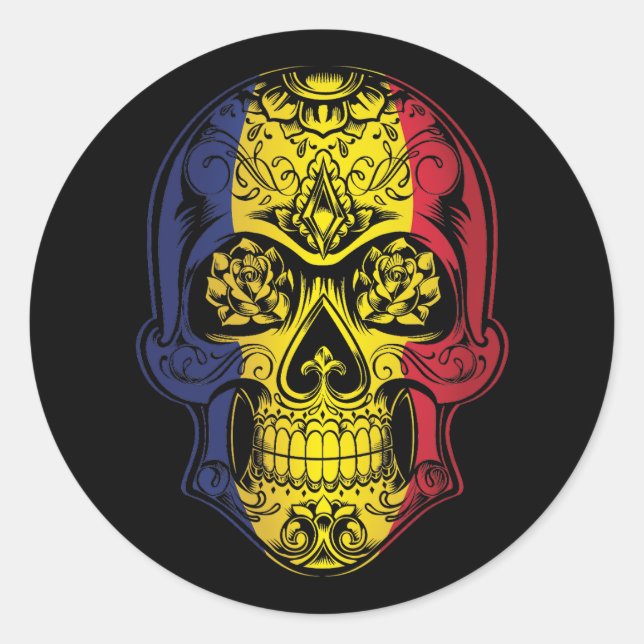 Romania  Skull And Roses Flag Classic Round Sticker (Front)