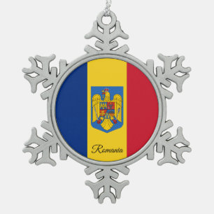 Romania snowflake, Romanian Flag Snowflake Pewter Christmas Ornament