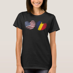 Romania USA Heart American Flag Romanian Flag Love T-Shirt