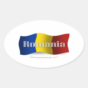 Romania Waving Flag Oval Sticker