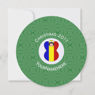 Romanian Angel Flag Christmas Personalise Round Invitation